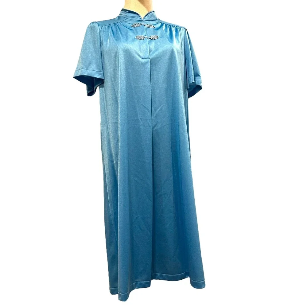 Rare‎ Vintage Women's Shadowline Robe Gown Robin Blue Set Mandarin Sz Small